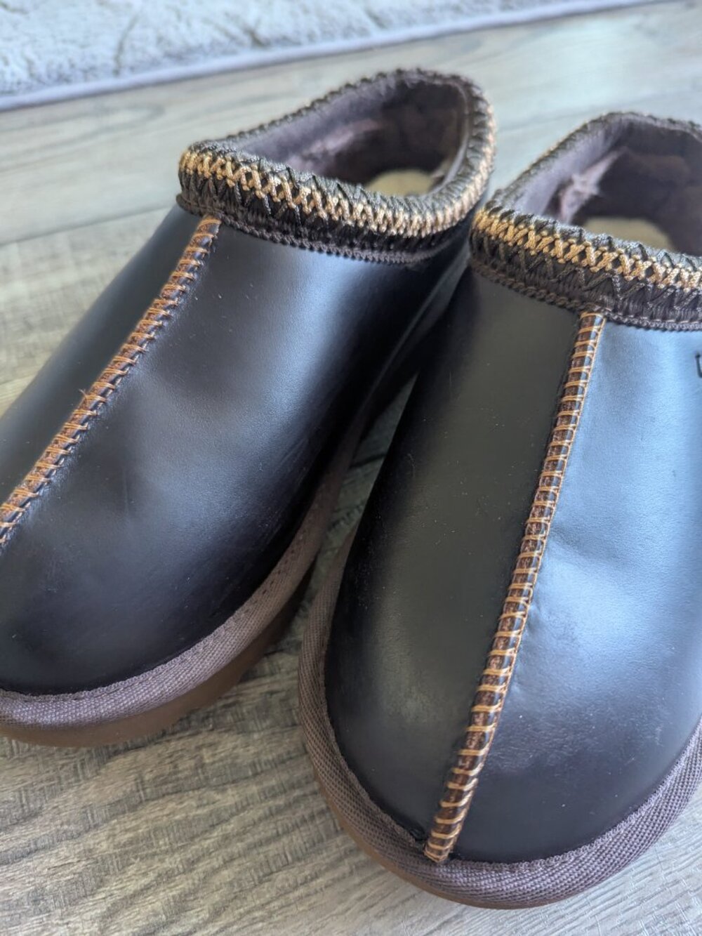 UGG Women's Tasman Leather Regen Slip On Slipper Wool Mule Chocolate Brown 8 - Picture 4 of 13